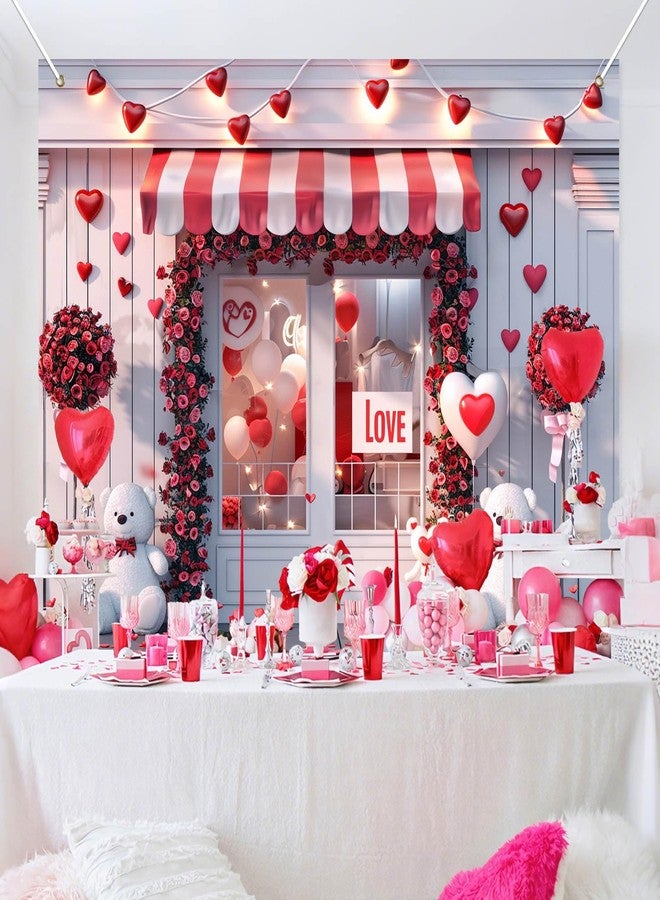 BlissYard Sweet Heart Storefront Scene Photography Backdrop Valentine Decor 8x6FT Floral Arch Doorway Love Display for Wedding Engagement Anniversary Indoor Photo Booth Background - Image 2