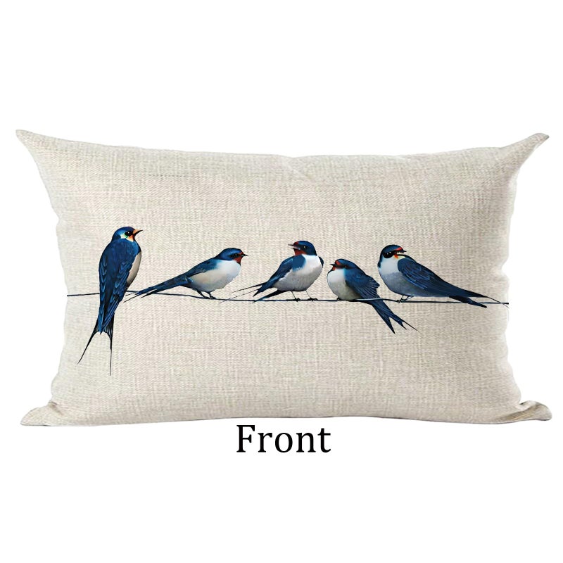 Ramirar Ink Painting Watercolor Blue Lovely Birds Animal Lover Decorative Lumbar Throw Pillow Cover Case Home Living Room Bed Sofa Car Cotton Linen Rectangular 12 x 20 Inches - Image 2