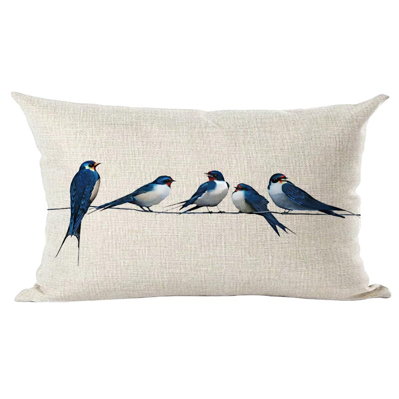Ramirar Ink Painting Watercolor Blue Lovely Birds Animal Lover Decorative Lumbar Throw Pillow Cover Case Home Living Room Bed Sofa Car Cotton Linen Rectangular 12 x 20 Inches - Image 1