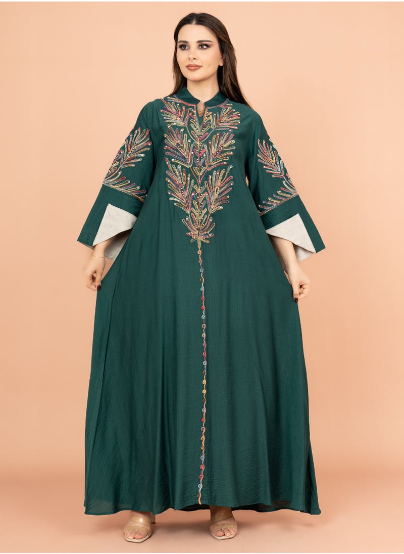 اكسا جلابية مطرزة ترصيعات كرستال IK4001 اخضر  - Image 1