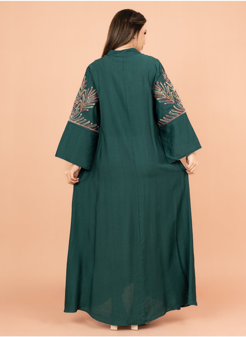 اكسا جلابية مطرزة ترصيعات كرستال IK4001 اخضر  - Image 4