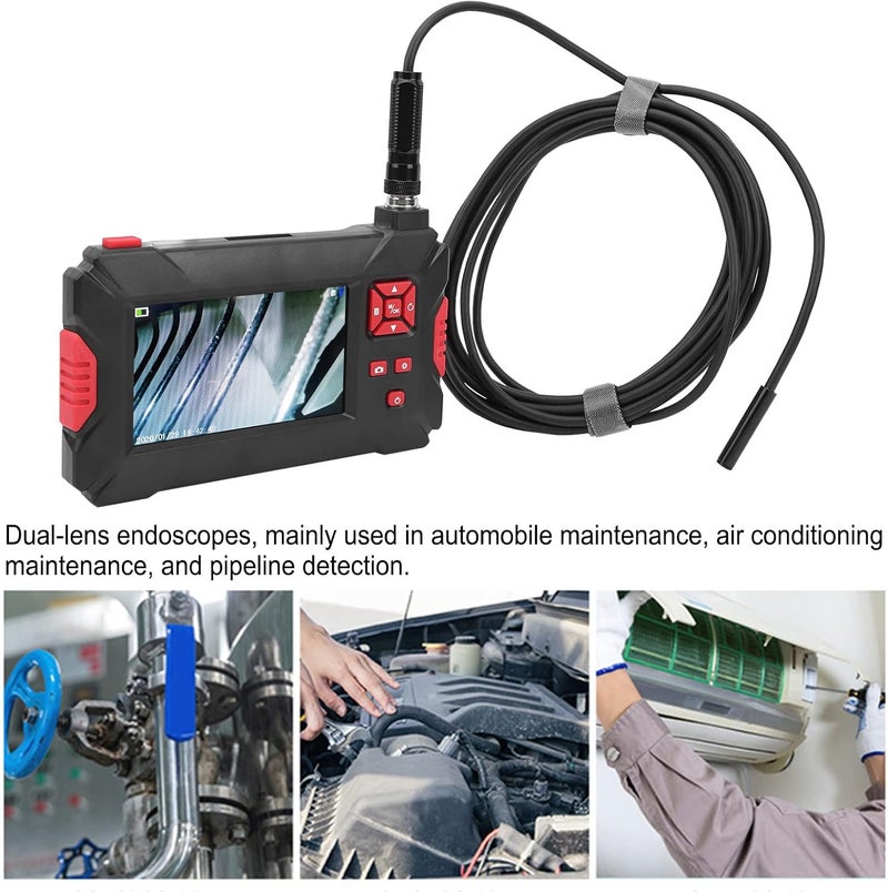8mm Dual Lens Industrial Endoscope with 4.3 Inch 1080P LCD Display and 9 LED Lights for Pipeline Inspection and Automotive Maintenance - 6.6 ft Cable Length - Split Screen Side (5M) - Image 4