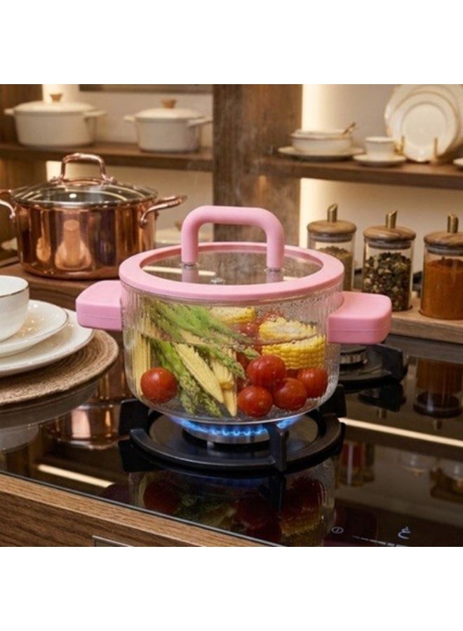 A Pyrex pot with a unique style and very comfortable handles—featuring silicone grips to protect your hands from the heat. ☺️ It is perfect for both cooking and serving; it looks stylish on the dining table and is highly practical in the kitchen. 😍 You can prepare delicious meals in it with complete safety and ease.  Capacity: 3.5 liters - Image 1