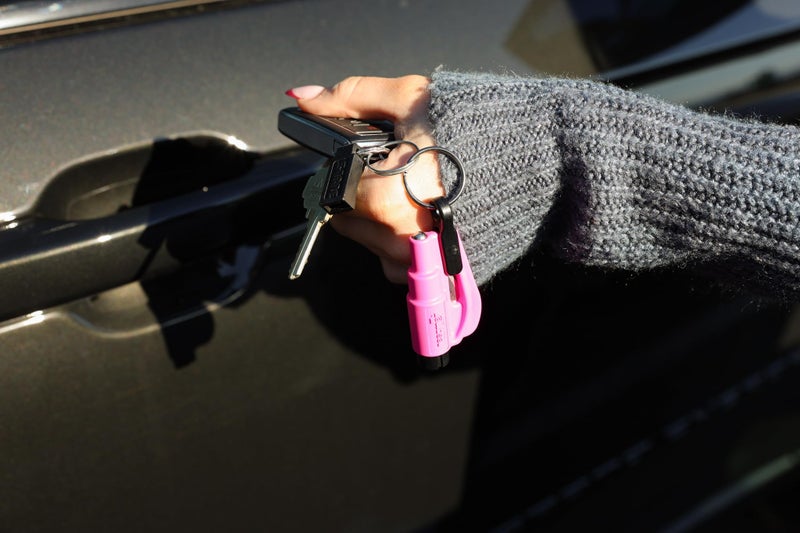 RESQME The Original Emergency Keychain Car Escape Tool, 2-in-1 Seatbelt Cutter and Window Breaker, Made in USA, Family Pack of 3, Pink, White, Teal - Compact Emergency Hammer - Image 2