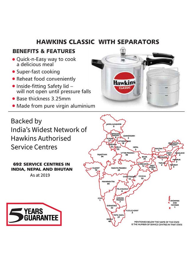 Hawkins 6.5Lcm Pressure Cooker Aluminium With Separator, 6.5 L, Silver silver - Image 4