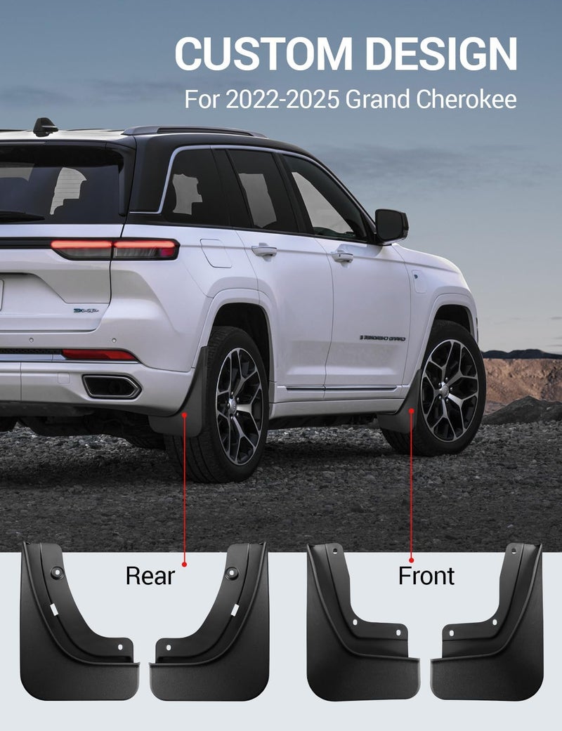 Ecarzo Mud Flaps Fit for 5th Gen Jeep Grand Cherokee 2025 2024 2023 2022 No Drilling Required All Weather Mud Splash Guards Mudflap Front & Rear Gen Jeep Grand Cherokee 2-Row Accessories 4pcs (Non L) - Image 2