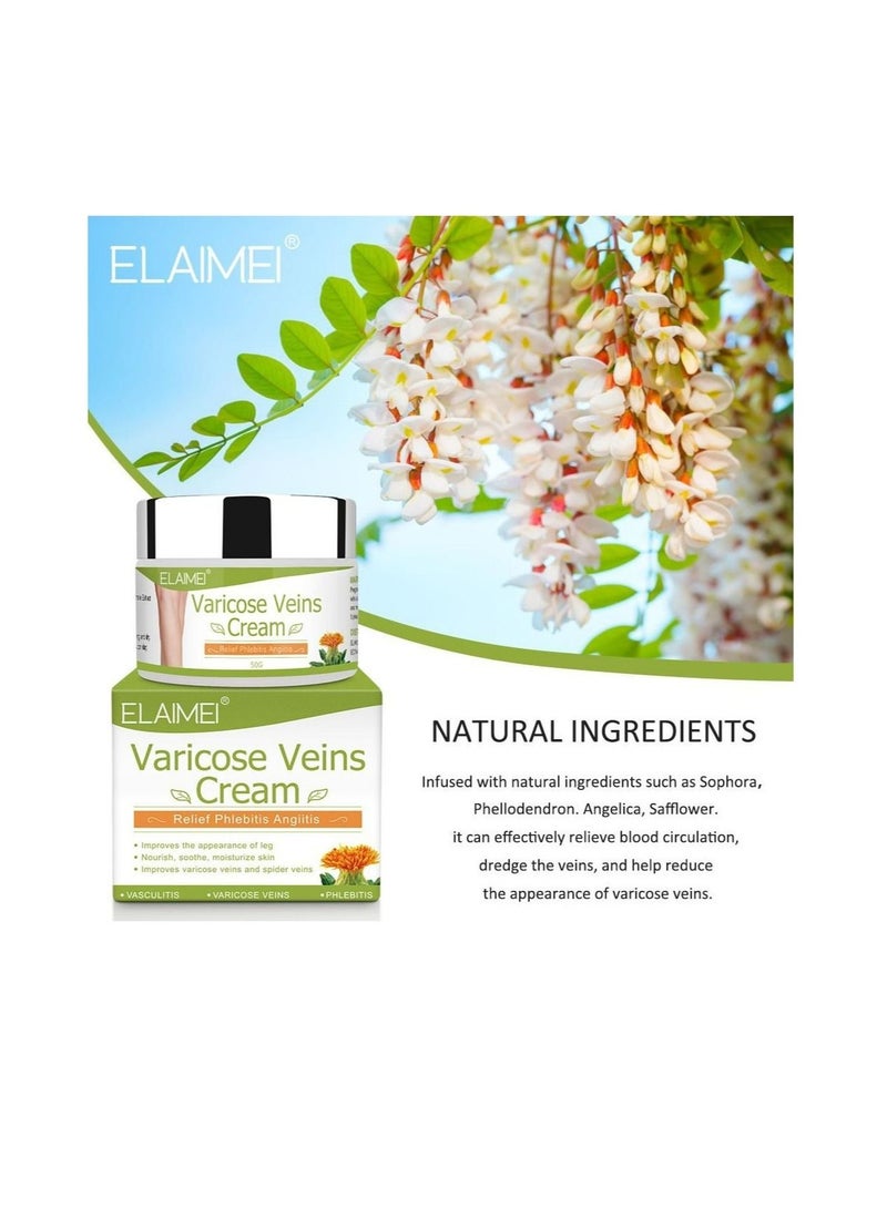 Elaimei كريم الدوالي الأوردة لإصلاح خطوط الدم الحمراء كريم مهدئ للساق لعلاج الدوالي والأوردة العنكبوتية وتخفيف الألم وتحسين الدورة الدموية للساقين المتعبة والثقيلة تخفيف سريع 50 جم - Image 3