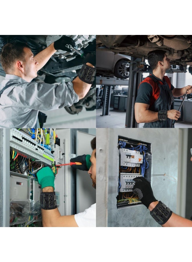 سوار معصم مغناطيسي، حزام ادوات مع 3 مغناطيسات قوية لحمل البراغي والمسامير والبراغي ولقم المثقاب والمقصات وغيرها من الادوات الصغيرة للاعمال اليدوية، حزام ادوات مغناطيسي للمعصم وحامل براغي - Image 4