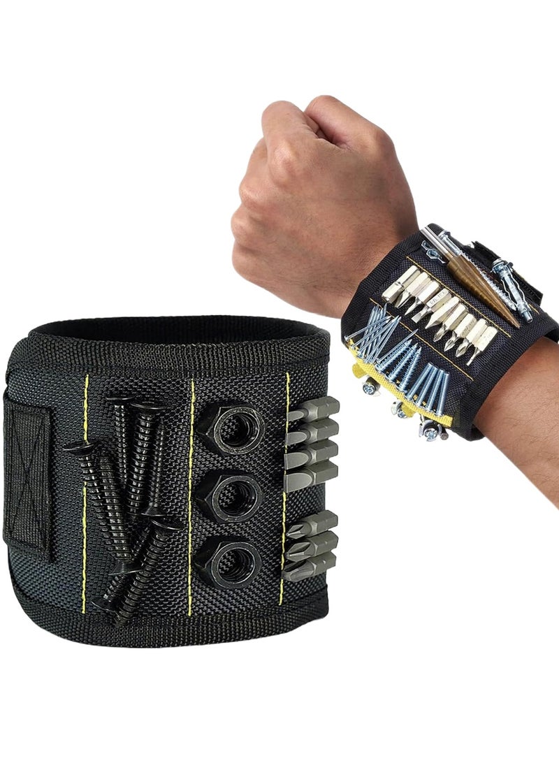 سوار معصم مغناطيسي، حزام ادوات مع 3 مغناطيسات قوية لحمل البراغي والمسامير والبراغي ولقم المثقاب والمقصات وغيرها من الادوات الصغيرة للاعمال اليدوية، حزام ادوات مغناطيسي للمعصم وحامل براغي - Image 1