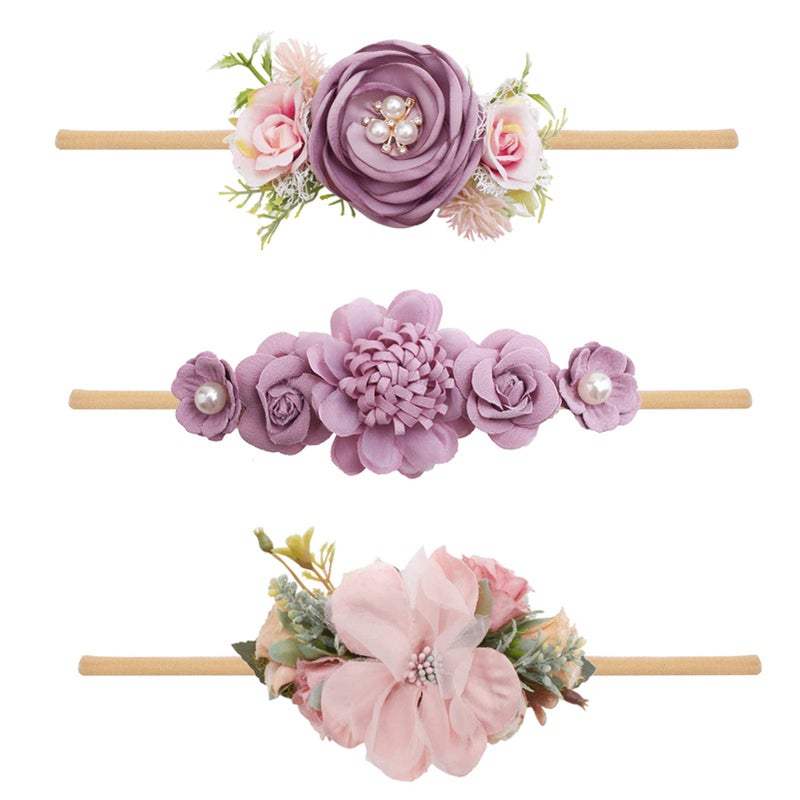 BFNAAgirl Baby Girl Headbands Nylon Flower Elastic Hairbands 3pcs Hair Accessories Gift for Newborn Infant Toddlers YM4 - Image 1