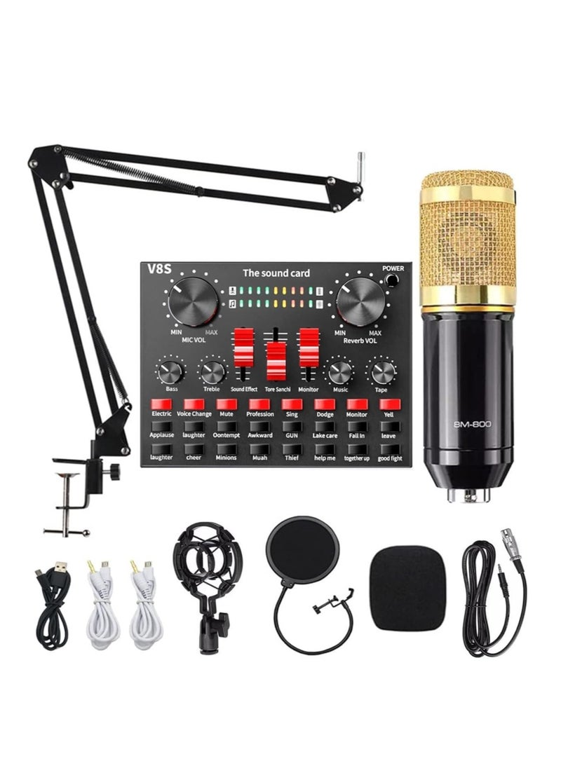 Generic V8S Sound Card Upgraded VM-800 Condenser Microphone Set for Live Streaming Karaoke And Voice Recording Recording Sound Card, Voice Changer Device With Multiple Funny Sound Effect USB Audio Interface  - Image 2