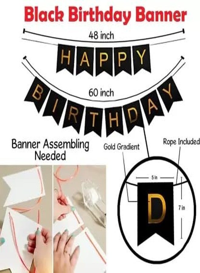 HK balloons Paper 61pcs Birthday Decoration Item Kit With Hand Balloon Pump And Glue Dot for Boys Girls Wife Adult Husband Mom Dad/Happy Birthday Decorations Backdrop Set, Multi - Image 3