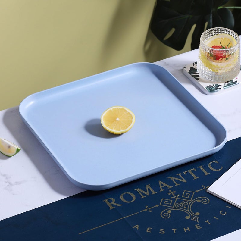 P-Plus International Wheat Straw Serving Platters Tray Breakfast Tray for Food Kitchen Buffet Platters Trays Snack Plate Breakfast Eating Trays for Living Room (Nordic Blue, Pack of 2) - Image 3