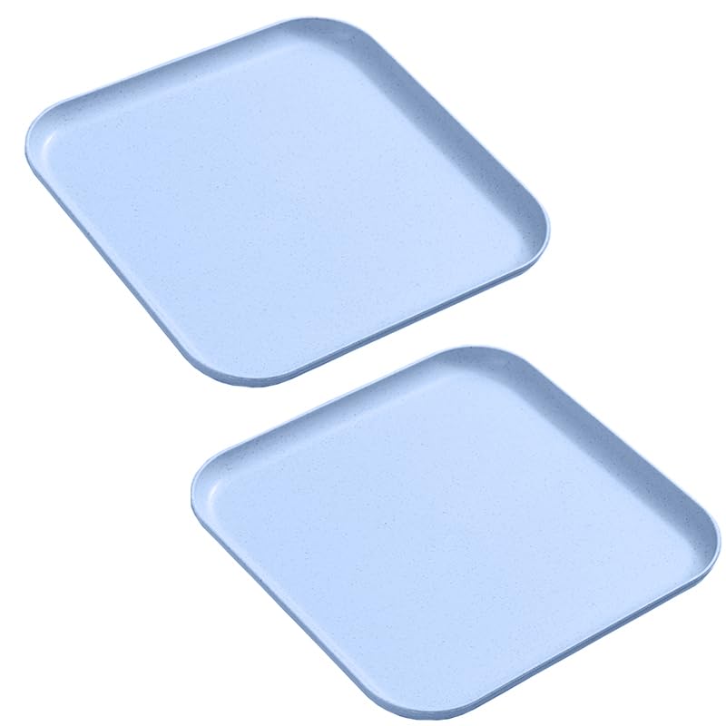 P-Plus International Wheat Straw Serving Platters Tray Breakfast Tray for Food Kitchen Buffet Platters Trays Snack Plate Breakfast Eating Trays for Living Room (Nordic Blue, Pack of 2) - Image 1