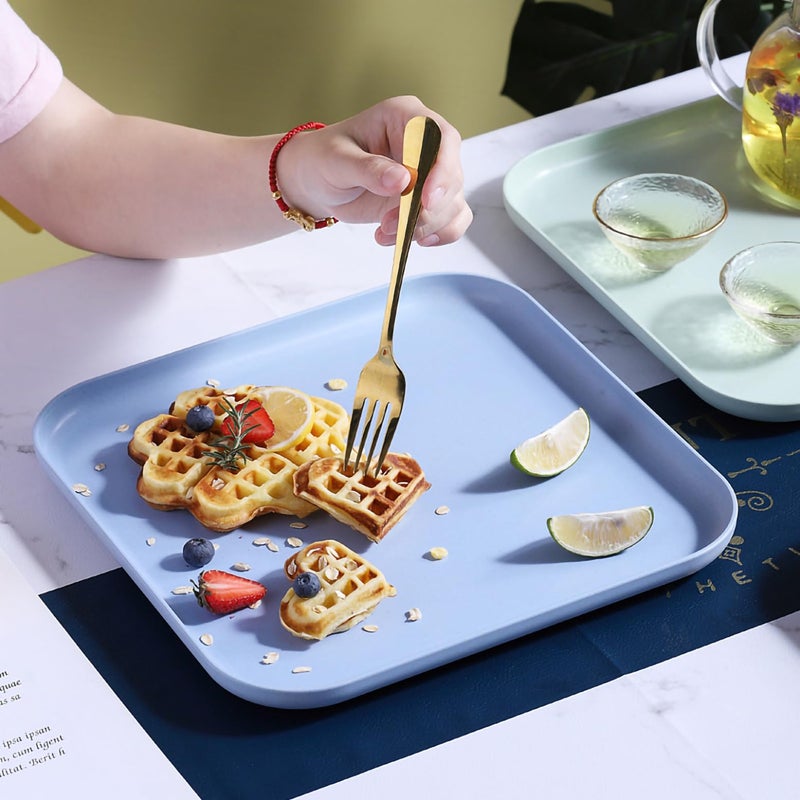 P-Plus International Wheat Straw Serving Platters Tray Breakfast Tray for Food Kitchen Buffet Platters Trays Snack Plate Breakfast Eating Trays for Living Room (Nordic Blue, Pack of 2) - Image 4