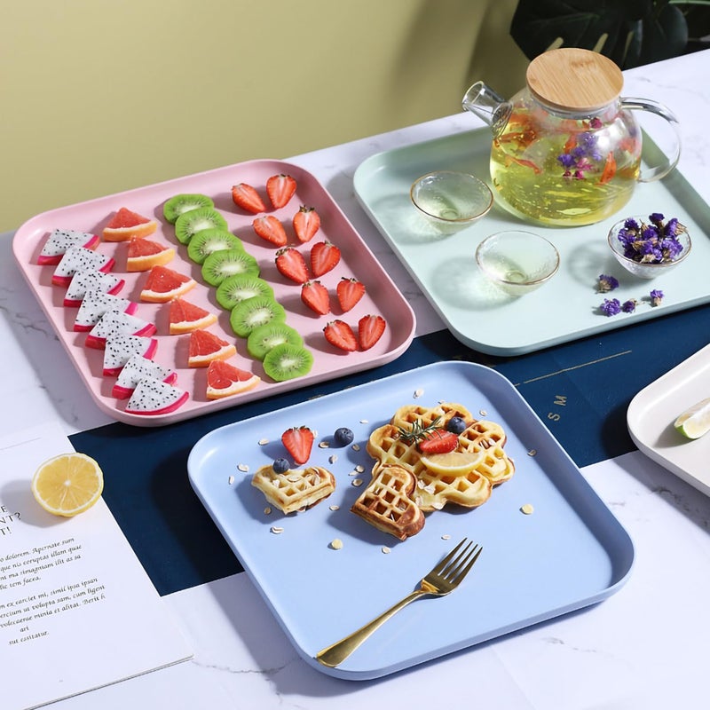 P-Plus International Wheat Straw Serving Platters Tray Breakfast Tray for Food Kitchen Buffet Platters Trays Snack Plate Breakfast Eating Trays for Living Room (Nordic Blue, Pack of 2) - Image 5