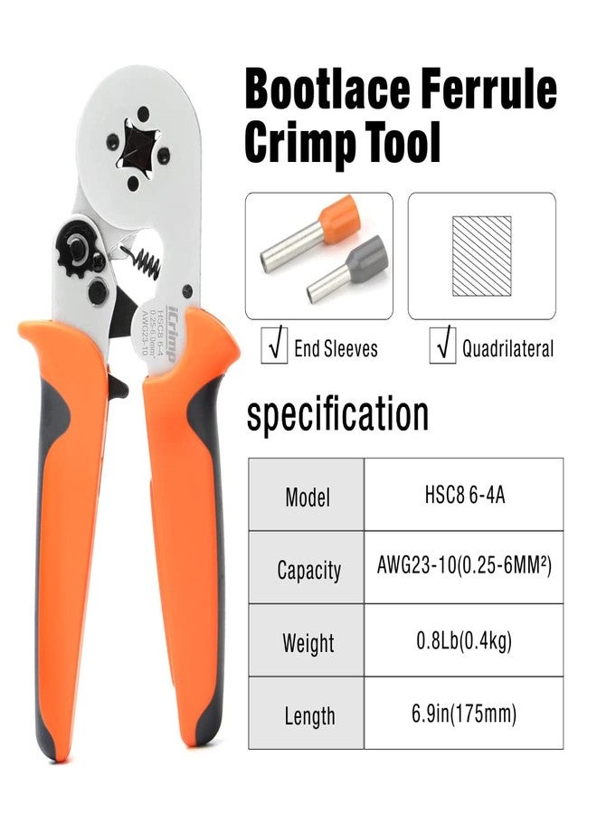 IWISS iCrimp Square Self-Adjustable Crimping Tools for AWG23-10 Bootlace End-Sleeves Ferrule, Ratcheting Wire Crimping Plier - Image 2