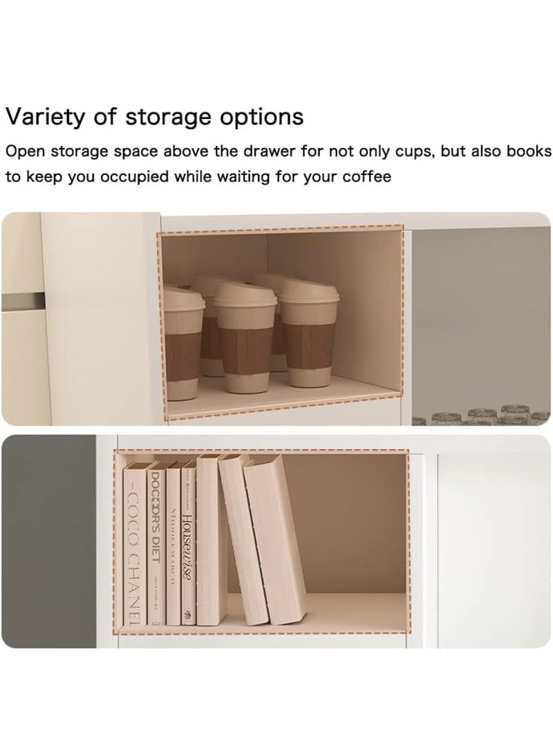 AGD Coffee Cabinet with Large Top, Open Shelves and 2 Storage Drawers 100x35x90 cm for Living Room or Office White - Image 3