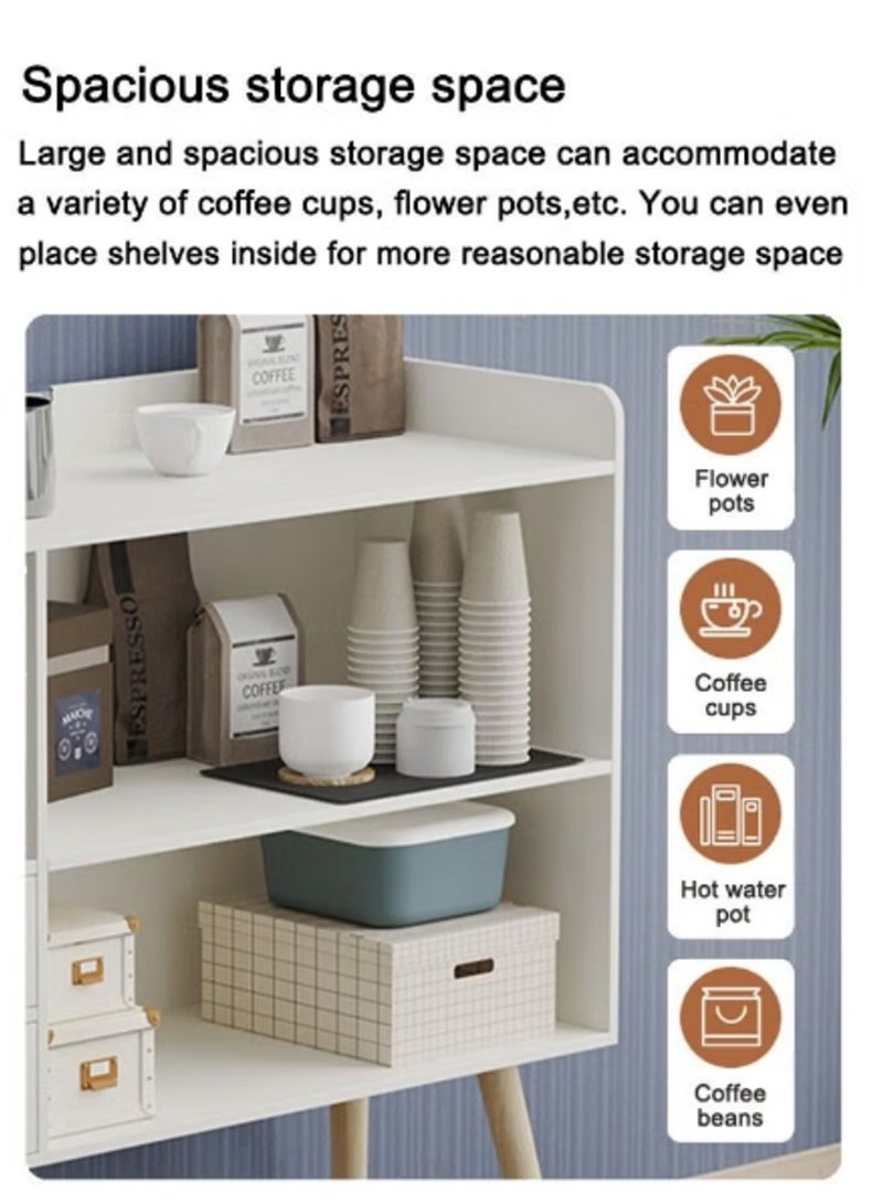 AGD Coffee Cabinet with Large Top, Open Shelves and 2 Storage Drawers 100x35x90 cm for Living Room or Office White - Image 4