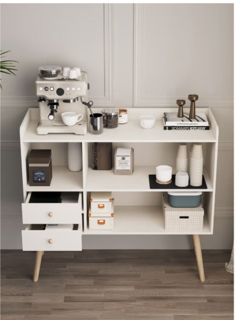 AGD Coffee Cabinet with Large Top, Open Shelves and 2 Storage Drawers 100x35x90 cm for Living Room or Office White - Image 3