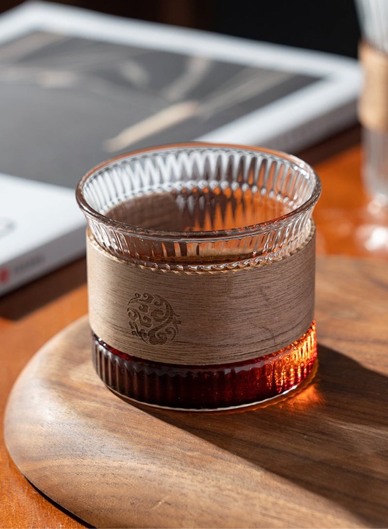 High Borosilicate Glass Coffee Cup with Wooden Insulation Ring | 180ml Heat Resistant and Explosion-Proof Glassware for Coffee, Tea, Juice, and More | Durable, Handcrafted Glass Cup for Home, Office, and Restaurant Use  - Image 1