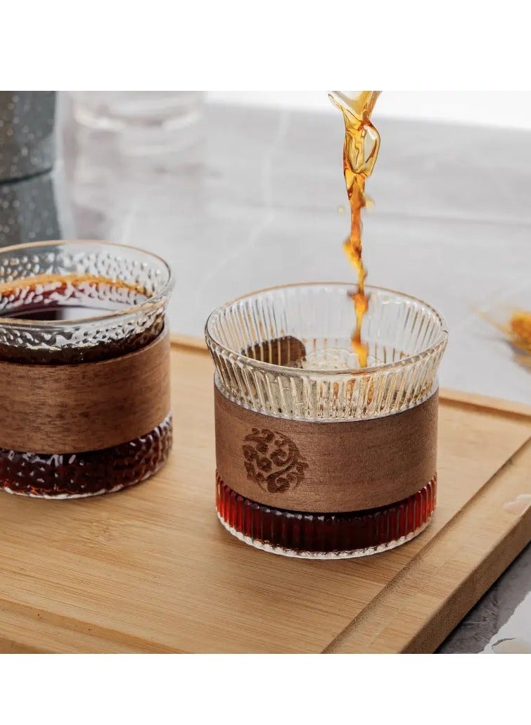 High Borosilicate Glass Coffee Cup with Wooden Insulation Ring | 180ml Heat Resistant and Explosion-Proof Glassware for Coffee, Tea, Juice, and More | Durable, Handcrafted Glass Cup for Home, Office, and Restaurant Use  - Image 2