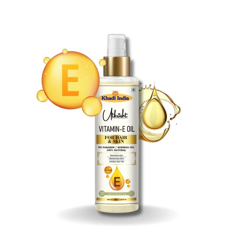 Utkrisht Khadi Pure Vitamin E Oil For Skin  Hair 100ml  Ayurvedic Herbal Hair Oil for Healthy Skin  Non Sticky Paraben  Mineral Oil Free  For All Types  Daily Use for Men  Women - Image 2