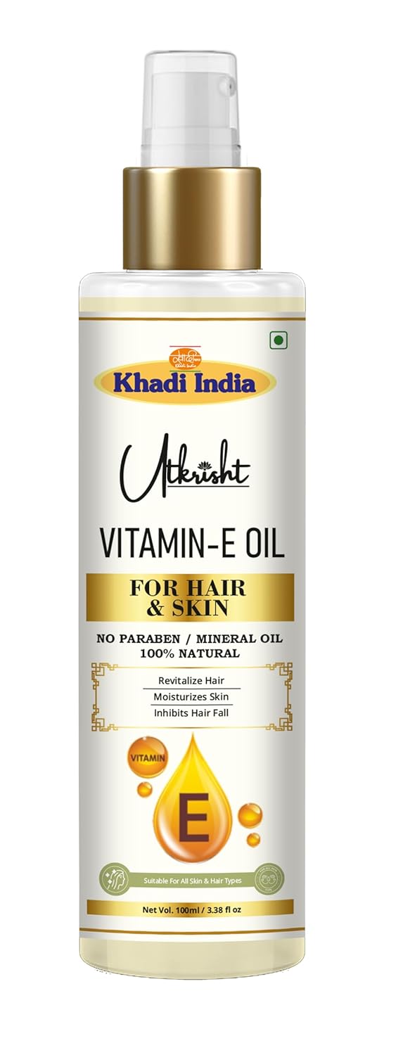 Utkrisht Khadi Pure Vitamin E Oil For Skin  Hair 100ml  Ayurvedic Herbal Hair Oil for Healthy Skin  Non Sticky Paraben  Mineral Oil Free  For All Types  Daily Use for Men  Women - Image 1