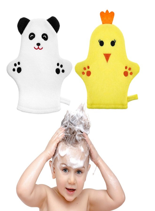 KFHENSOMR 2PCS Baby Bath Mitt Washcloths Gloves Panda Chicken Toddler Soft Washcloths for Kids Designed in Cute Animal Towel Gentle Scrub for Baby Girl Boy Bath Shower - Image 1