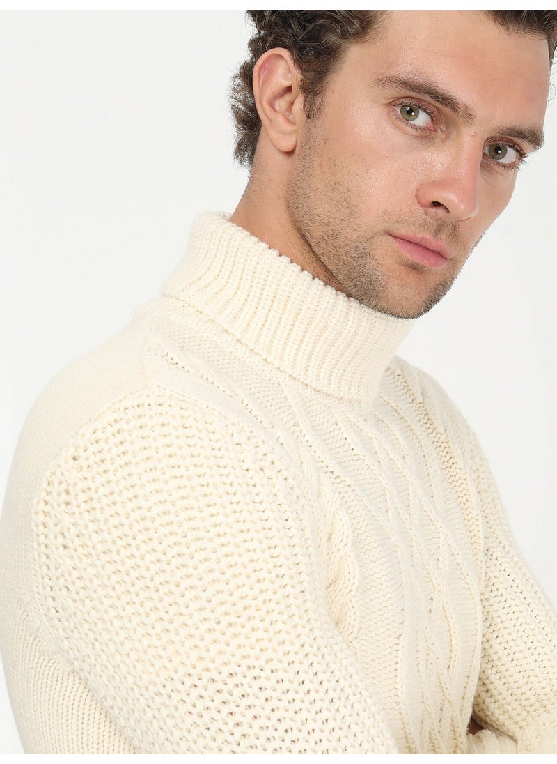 Kip - Ecru Full Turtleneck Patterned Wool Blend Knitwear - Image 1