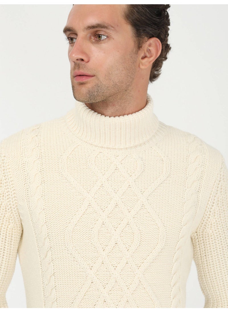 Kip - Ecru Full Turtleneck Patterned Wool Blend Knitwear - Image 1