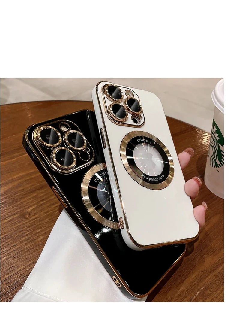 AROAQ Magnetic Case For Iphone, Wireless Charging Magsafe Lens Film Cover, Anti-scratch Luxury Plating Logo Hole Strong Magnetic Case For Iphone 15 Pro, ( Black Color) - Image 3