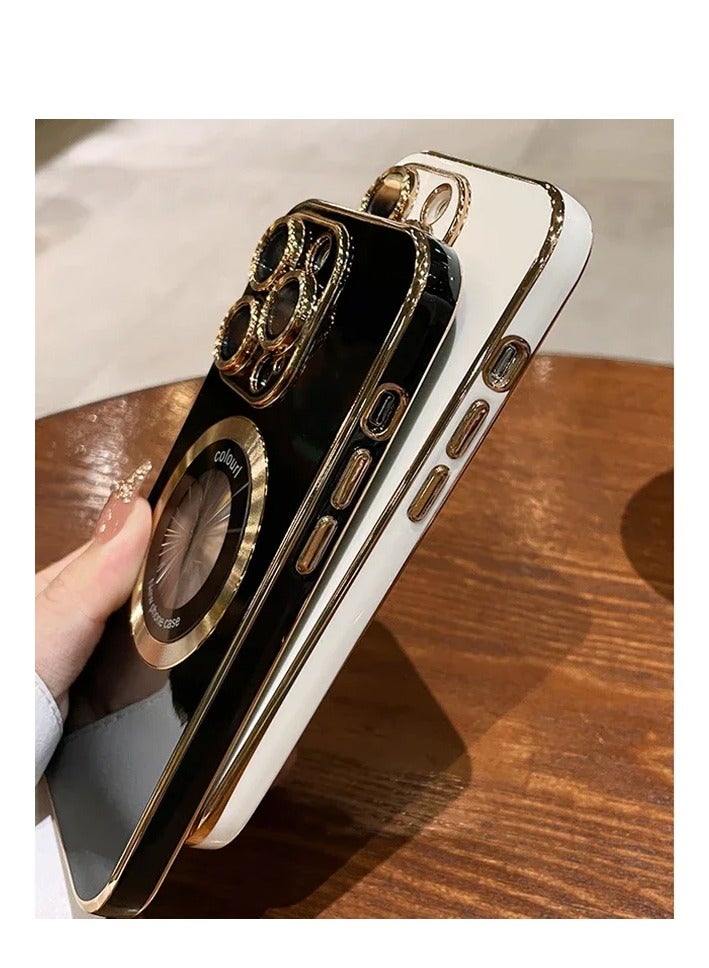 AROAQ Magnetic Case For Iphone, Wireless Charging Magsafe Lens Film Cover, Anti-scratch Luxury Plating Logo Hole Strong Magnetic Case For Iphone 15 Pro, ( Black Color) - Image 4