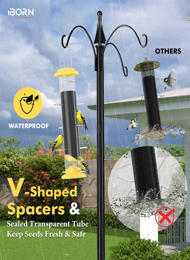 iBorn Metal Bird Feeder Thistle Bird Feeder,Finch Feeders for Thistle Seed,Tube Feeder Hanging Hook 14 Inch Yellow - Image 4