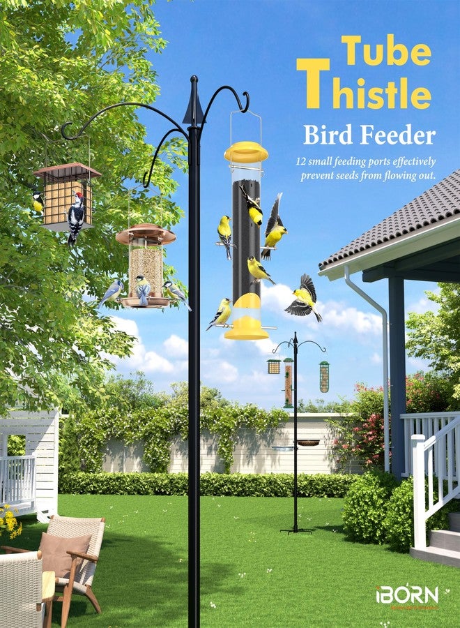 iBorn Metal Bird Feeder Thistle Bird Feeder,Finch Feeders for Thistle Seed,Tube Feeder Hanging Hook 14 Inch Yellow - Image 2