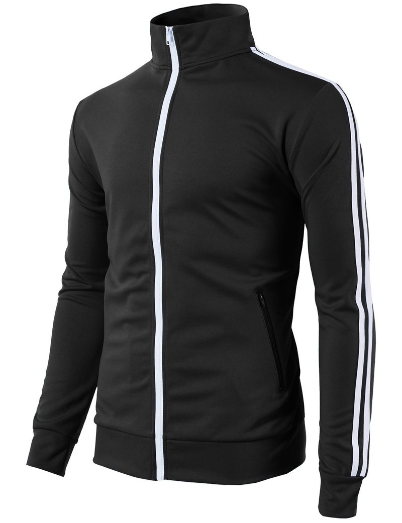 H2H Mens Active Slim Fit Track Lightweight Jacket Zip-up Long Sleeve BLACK US 3XL/Asia 4XL (CMOJA0103) - Image 2