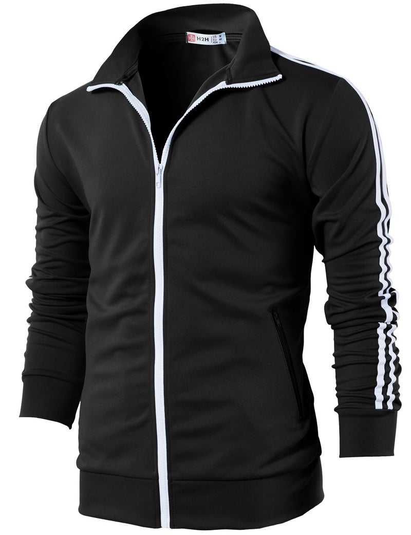 H2H Mens Active Slim Fit Track Lightweight Jacket Zip-up Long Sleeve BLACK US 3XL/Asia 4XL (CMOJA0103) - Image 1