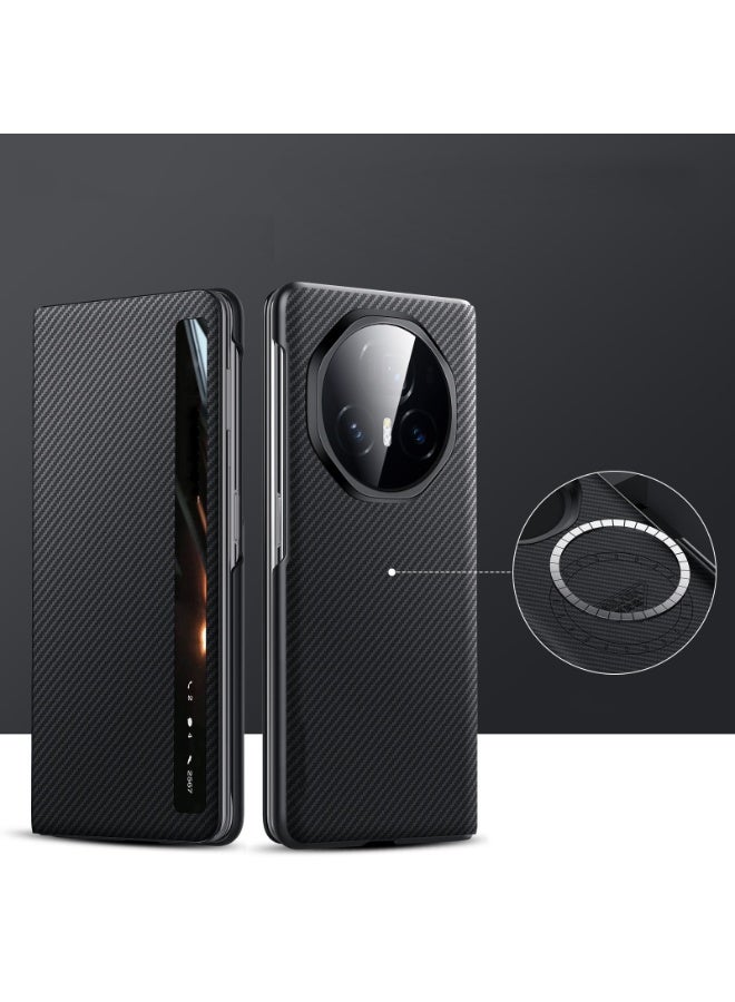 general Case for Magic V5 Magnetic Flip Case View Window + Wireless Charge + Card Slot,Carbon Fiber Folio Slim Case for Honor Magic V5 - Image 5