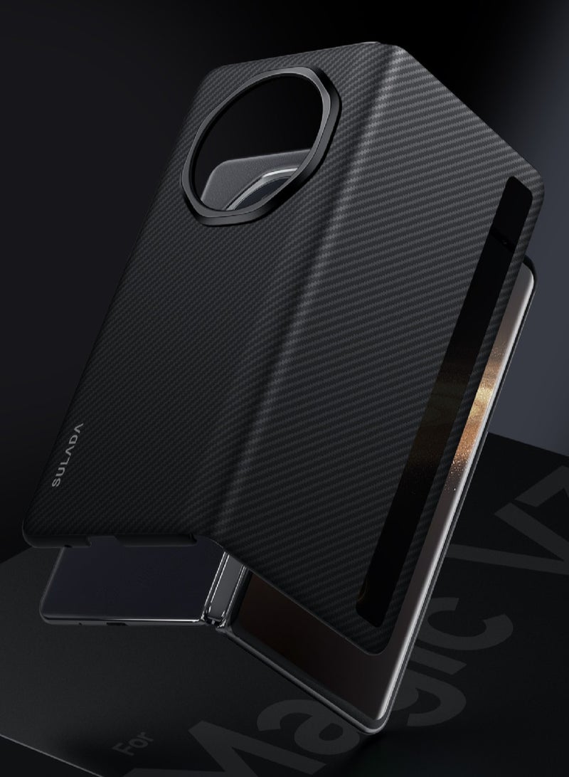 general Case for Magic V5 Magnetic Flip Case View Window + Wireless Charge + Card Slot,Carbon Fiber Folio Slim Case for Honor Magic V5 - Image 2