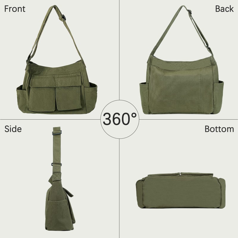 JQWSVE Canvas Shoulder Bag Large Hobo Crossbody Bag with Multiple Pockets Canvas Messenger Tote Bag for Women and Men - Image 4
