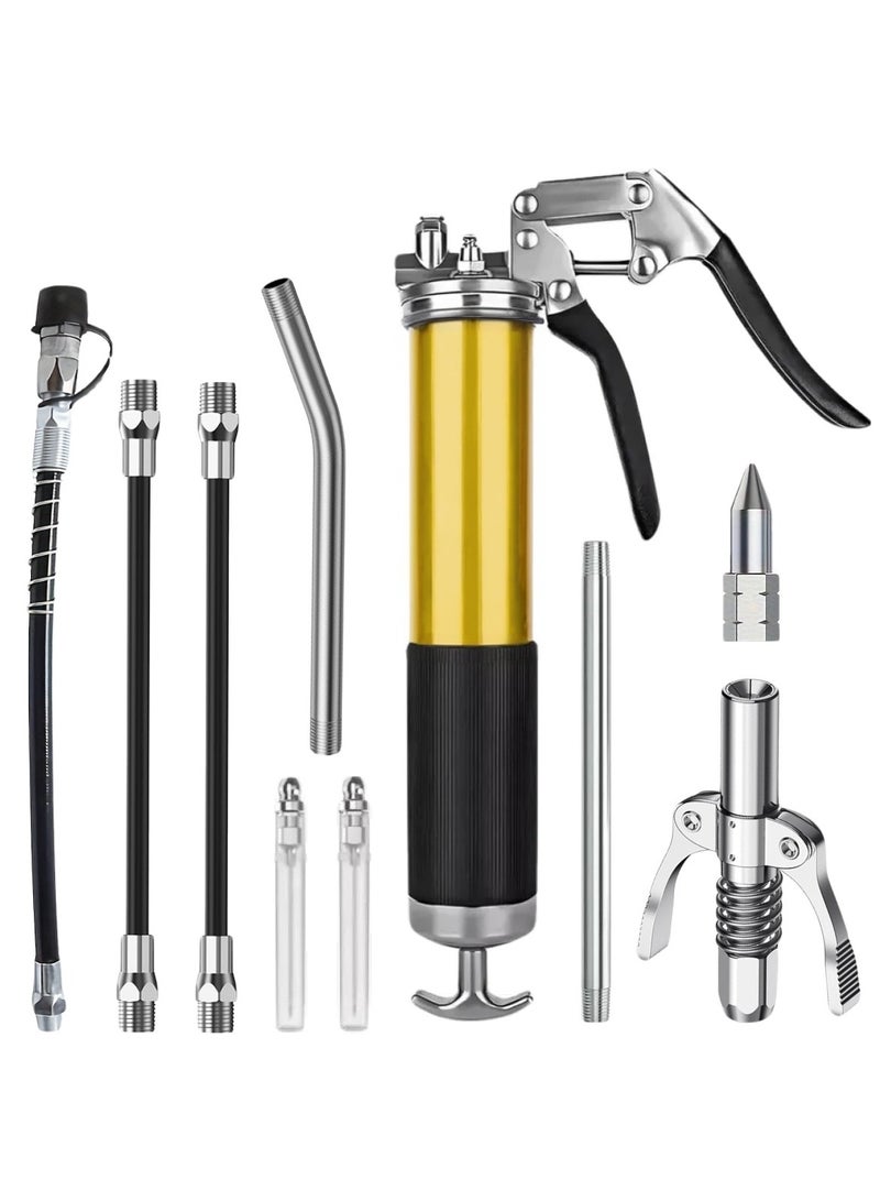 Grease Gun Kit 8000 PSI Heavy Duty Pistol Grip with Flex Hose, Rigid Pipe and Quick Coupler 14oz - Image 1