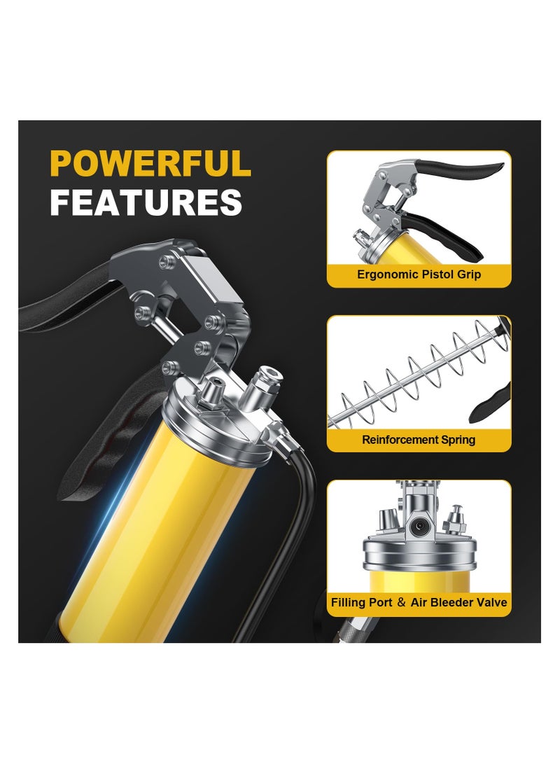 Grease Gun Kit 8000 PSI Heavy Duty Pistol Grip with Flex Hose, Rigid Pipe and Quick Coupler 14oz - Image 5