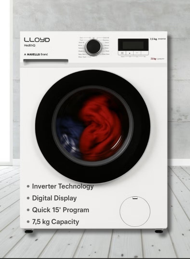 Lloyd 7 Kg Front Load Washing Machine, Model GLWF703POGWT04 – Energy-Efficient Inverter Motor, 1200 RPM Spin Speed, Multiple Wash Programs, LED Display, Child Lock, Quick Wash, White Finish – Ideal for Medium-Sized Households - Image 4
