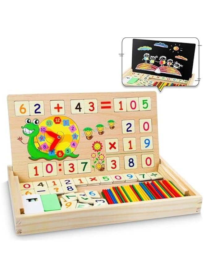 Wooden Educational Math Toys for Boys and Girls Ages 3-9 | Montessori Number Blocks | Teach Learning Clock | Counting and Educational Kits - Image 1
