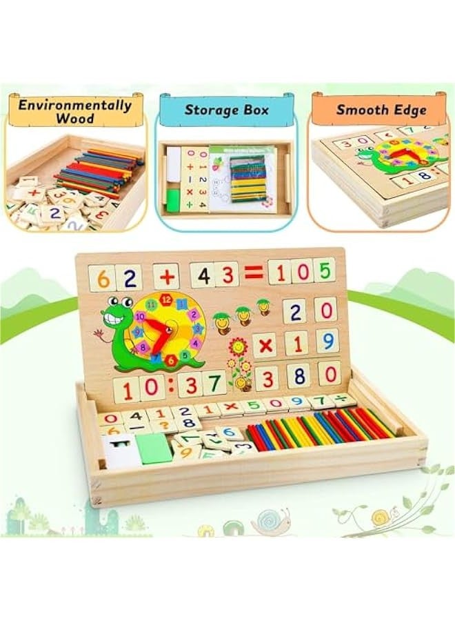 Wooden Educational Math Toys for Boys and Girls Ages 3-9 | Montessori Number Blocks | Teach Learning Clock | Counting and Educational Kits - Image 3