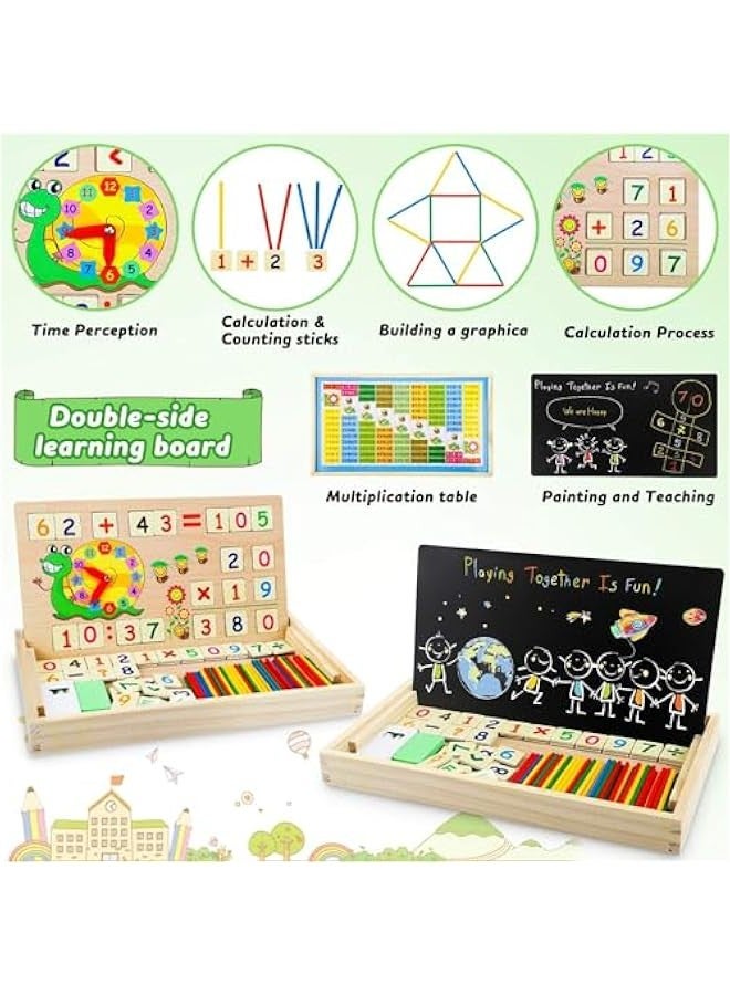 Wooden Educational Math Toys for Boys and Girls Ages 3-9 | Montessori Number Blocks | Teach Learning Clock | Counting and Educational Kits - Image 2