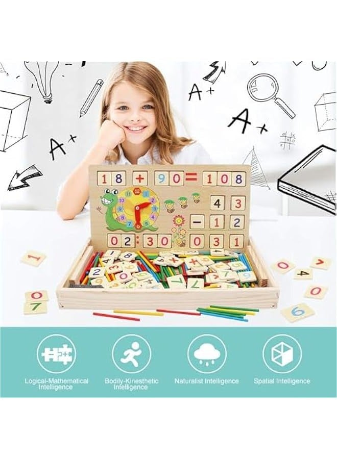 Wooden Educational Math Toys for Boys and Girls Ages 3-9 | Montessori Number Blocks | Teach Learning Clock | Counting and Educational Kits - Image 4