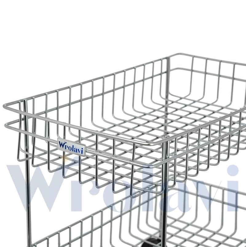 WROLAVI Zinbell Stainless Steel 2Tier Fruits Vegetable Trolley Basket with Wheel Kitchen Crockery Storage Modular Rack Stand 2 Shelf Multipurpose Kitchen Racks and Shelves - Image 3