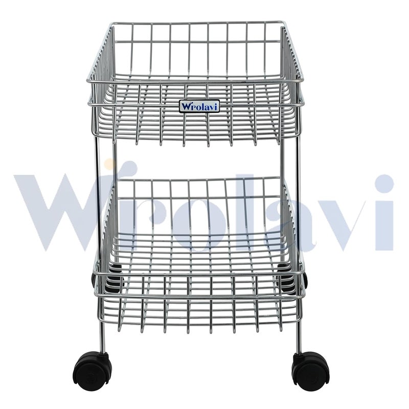 WROLAVI Zinbell Stainless Steel 2Tier Fruits Vegetable Trolley Basket with Wheel Kitchen Crockery Storage Modular Rack Stand 2 Shelf Multipurpose Kitchen Racks and Shelves - Image 2