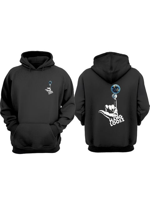 Unisex Hang Loose Design Front Back Printed Regular Fit Black Sweatshirt